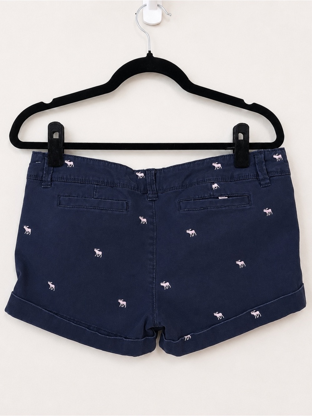2000s Y2K Abercrombie & Fitch low rise navy shorts w/ pink moose logos preppy - Picture 3 of 4